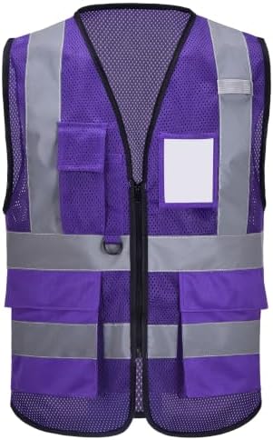 High Vis Safety Vest Reflective Strips, Multi-Pocket Design, Available in Yellow,Orange,black,Pink,blue,Red,purple by Unknown