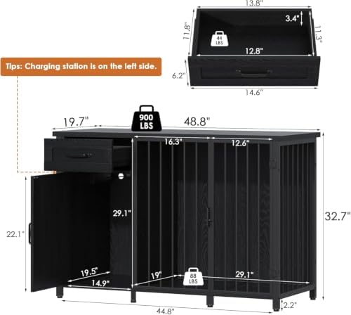 kepptory 30 Inch Dog Crate Furniture with Cabinet, Heavy Duty Farmhouse Dog Kennel with Charging Station, Wooden End Table TV Stand with 900 LBS Capacity and Adustable Feet - Image 2