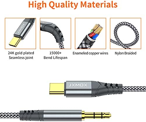 JXMOX USB C to 3.5mm Audio Aux Jack Cable (4ft), Type C to 3.5mm Headphone Car Stereo Cord Compatible with iPhone 17 16 15 Pro Max Air, Samsung Galaxy S25 S24 S23 S22 S21 Note 20, Pixel 9 8, iPad Pro - Image 6