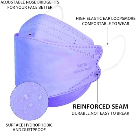 Borje KN95 Face Masks for Adults 50 Pack, 5-Ply Purple Disposable Face Mask Against PM 2.5 Smoke & Dust, Filtration Efficiency 95% - Image 2