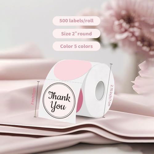 2 inch Round Thermal Label,Pink Circle Thermal Sticker Labels for Business and Home,Direct Thermal Printer Label for DIY Logo Design,Thanks Card,500 Labels/1 Roll - Image 2