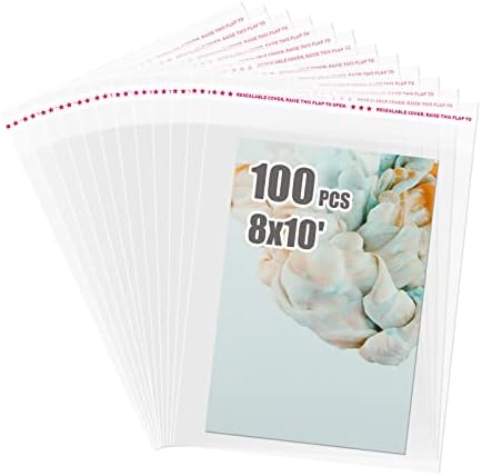 Egofine Self Sealing Cellophane Bags 100 PCS Clear Resealable Sleeves Bags for 8x10 Photo Mats, Bag Size: 8.26x10.3 inches for 8x10 Mats by Egofine
