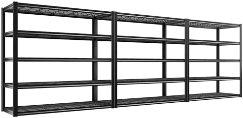 REIBII 48.2''W Garage Shelving Heavy Duty Metal Shelving 3000LBS Storage Shelves Adjustable Metal Shelves Industrial 5 Tier Garage Shelf for Basement Pantry Warehouse Supermarket, 3 Pack by REIBII