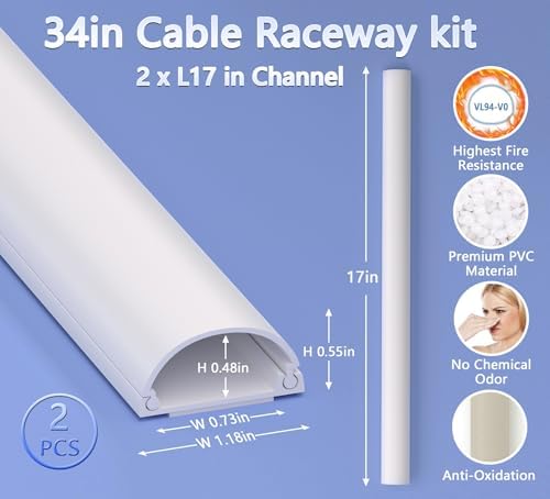 ZhiYo 34in Cord Hider for 2-3 Wall-Mounted TV Wires, 1.2"W x 0.55"H, White - Image 5