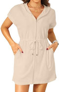 Womens Terry Cloth Cover Up Hooded Swim Cover with Zipper and Pocket by Yonique