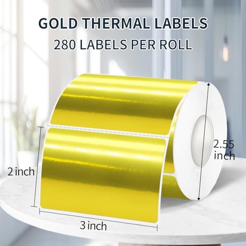 2" x 3" Gold Thermal Label Stickers,Waterproof Thermal Printer Sticker Labels for Gift Wrapping, Self-Adhesive Name Price Tag DIY Custom Logo Design (280 pcs,Gold) - Image 2