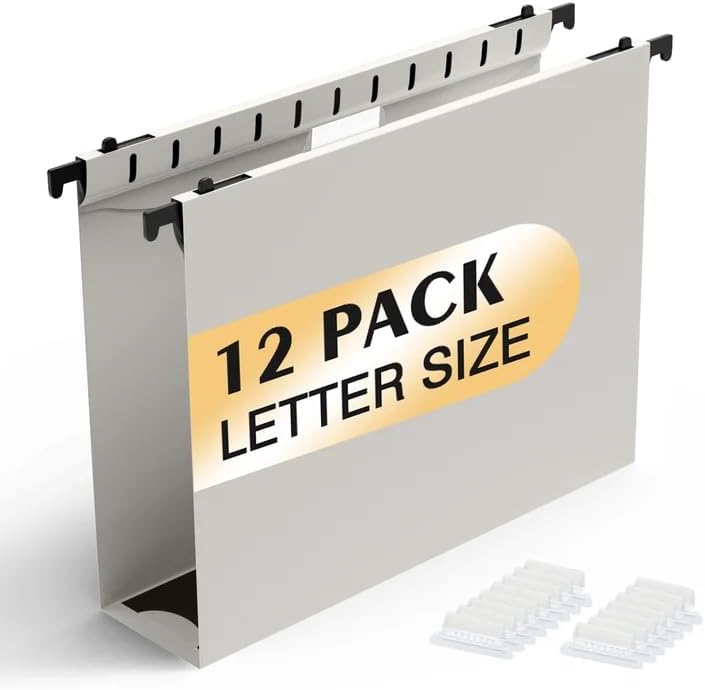SHUTEX Plastic Hanging File Folder, 12 Pack, Letter Size, Grey by Shutex