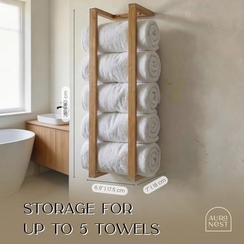 Bamboo Towel Racks - Vertical Wood Towel Rack Bamboo Bathroom Accessories, Storage, Wall Towel Rack for Rolled Towels for Bathroom Furniture, Spa Furniture and Decor - Image 3