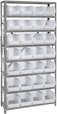 Quantum Storage Systems QSBU-239CL Giant Open Hopper Steel Shelving System, 12" D x 36" W x 75" H, with 8 Shelves and 28 QUS239 Bins, Clear by QuantumStorageSystems