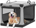 PETSFIT 40" Soft Portable Dog Crate – Patented Spiral Sturdy Frame, Collapsible Travel Kennel for Large Dogs, 3 Mesh Door, Lockable Zippers, Indoor & Car Use Gray by Petsfit