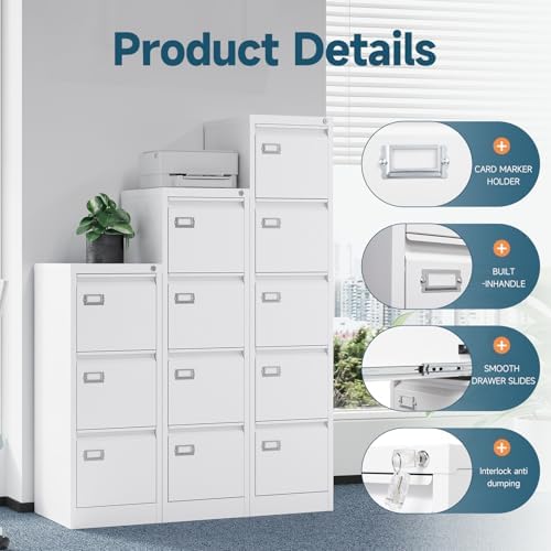 MIIIKO 5 Drawer File Cabinet with Lock, Metal Vertical Filing Cabinets for Home Office,File Folders Storage Cabinet for Letter Legal A4 File Size - Image 5