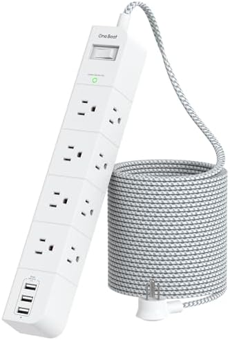 One Beat 15 ft Extension Cord,Power Strip Surge Protector,Flat Plug, White by OneBeat