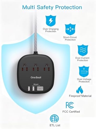 Cruise Ship Travel Essentials, 3Ft Short Extention Cord, 22.5W/4.5A, Black - Image 7