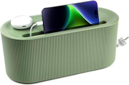 Cable Management Box,Desk Cord Organizer with Groove Cover,Plastic Cord Hider Box,Large Cable Box Organizer,Power Socket Management for TV/Computer/Router/Games Console Cable Storage (Green) by YWHWXB