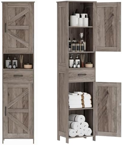 Homhedy 67" H Tall Bathroom Storage Cabinet with Barn Doors and Drawer by Homhedy