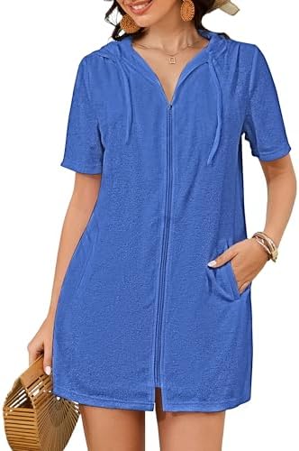 Bsubseach Terry Cloth Swim Cover Up Women Zipper Swimsuit Beach Robes by Bsubseach