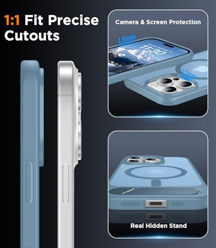 Temdan Magnetic Compatible with iPhone 15 Pro Max Case, [Built-in Invisible Kickstand][Compatible with MagSafe][Military Grade Shockproof] Slim Translucent Matte Phone Case for iPhone 15 Pro Max 6.7" - Image 6