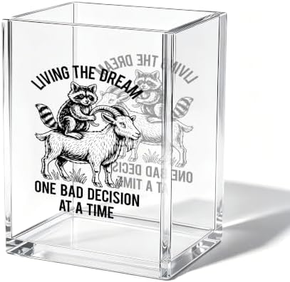 Funny Raccoon Goat Office Acrylic Cosmetic Pen Pencil Holder Cup, Living The Dream Humor Pencil Organizer, Bad Decision Unique Desk Accessories, Sarcastic Gifts for Women Men Coworker（A46） by Unknown