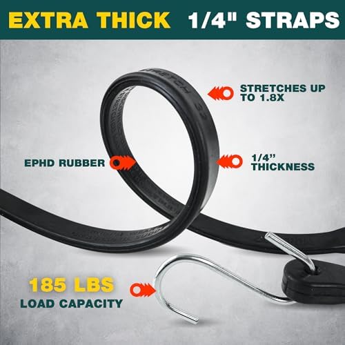 Bungee Cords with Hooks 21" 50 Pack, Heavy Duty Rubber Tarp Straps S Hooks - Image 3