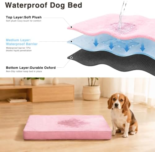 NUPIDA Waterproof Large Dog Bed for Crate with Washable Cover, 35x22, Pink - Image 4