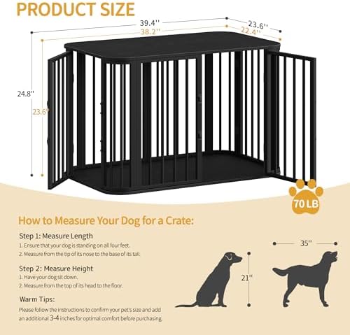 Hzuaneri 39.4'' L Dog Crate Furniture, Wooden Dog Kennel Indoor Dogs Cage - Image 2