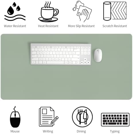 Bloss Leather Desk Mat, Large Mouse Pad, Non-Slip Desk Protector Mat, Leather Desk Blotter, Waterproof Desk Pad for Office Home Decor/Grey Green(31.5×15.7 Inches) - Image 5