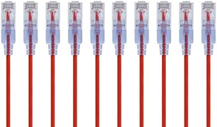 Monoprice Cat6A Ethernet Patch Cable - 10-Pack, Snagless RJ45, 550Mhz, 10G, UTP, Pure Bare Copper Wire, 30AWG, 0.5 Feet, Red - SlimRun Series by Monoprice
