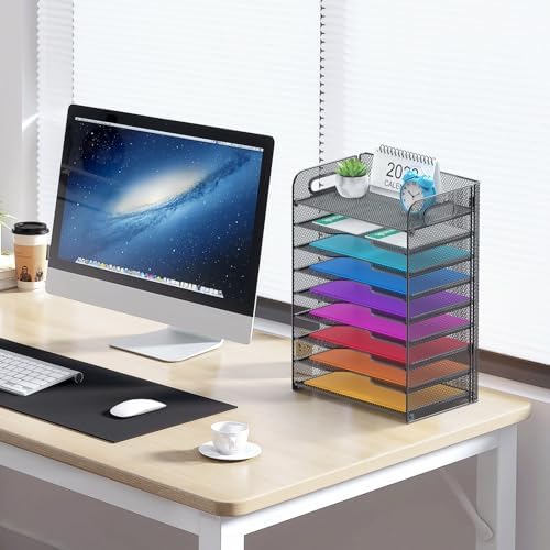 Samstar 9 Tier Desk Organizer, Mesh Paper Letter Tray File Rack Shelves Paper Sorter Storage with Handles, Black - Image 3