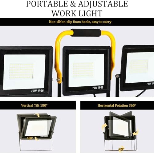 30000Lumen LED Work Lights with Stand - 3Head Portable Work Light on Stand - IP66 Waterproof Tripod Worklights for Outdoor Indoor Job Site Workshop Garage Construction Site Lighting - Image 4