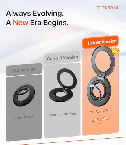 TORRAS 2025 Flagship 360 Magnetic Phone Grip Ring Holder Kickstand, Black - Image 2