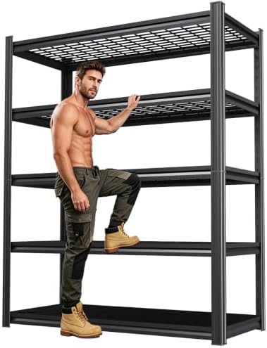 Storage Shelves,Garage Shelving,Adjustable Heavy Duty Shelving Unit,5T Tall Garage Shelves，Metal Standing Shelf Units,Utility Rack for Kitchen Warehouse Industrial Basement 71.2 * 35.4 * 15.7 by KORVENA