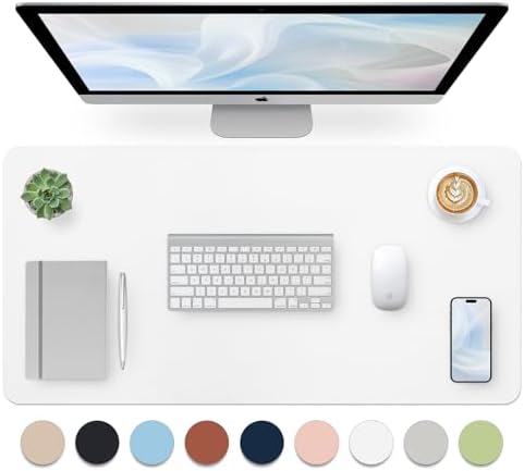 Leather Desk Pad, Large Mouse Pad, Non-Slip Desk Mat, Leather Desk Blotter, Computer Desk Pad, Waterproof Keyboard Pad for Home Office and Decor - White (31.5×15.7 Inches) by Bloss