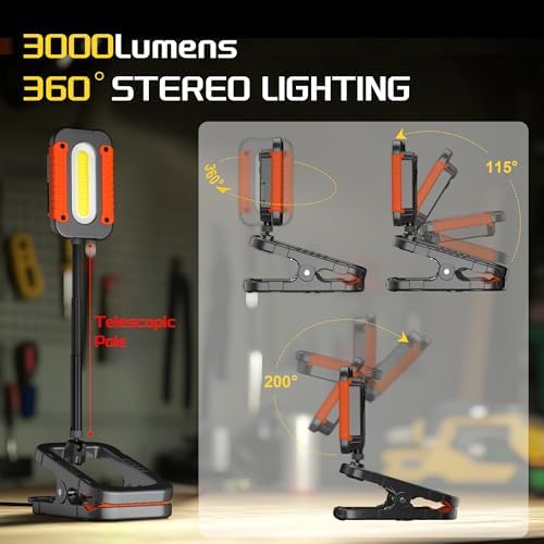 Molrebe Rechargeable Clamp Work Light, 3000LM, Magnetic, Telescopic, 1 Pack - Image 5