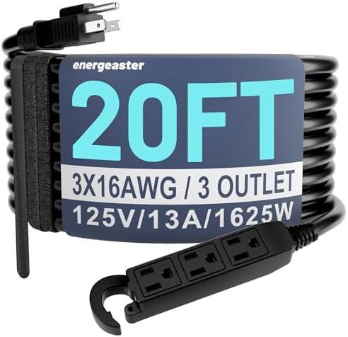Energeaster 16/3 20 Ft 3 Outlet Extension Cord Outdoor/Indoor, Black by energeaster