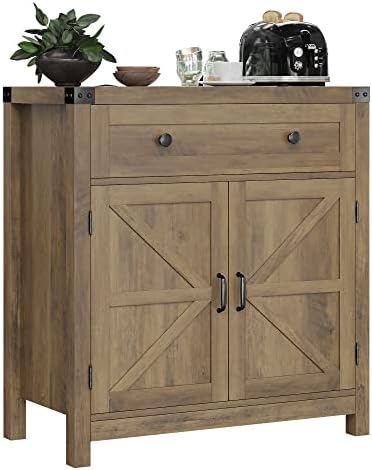 HOSTACK Kitchen Storage Cabinet, Farmhouse Coffee Bar Cabinet, Rustic Brown by HOSTACK