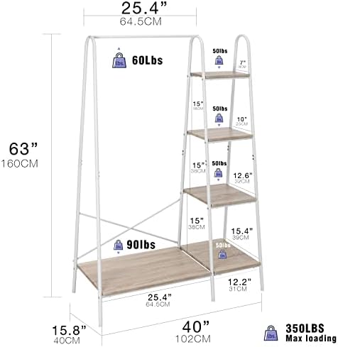 Finnhomy Metal Clothes Closet Rack, Clothing Rack for Hanging Clothes White Heavy Duty Garment Rack with 5 Wood Shelves Freestanding Portable Closet Organizer for Bedroom/Entryway/Boutiques - Image 7