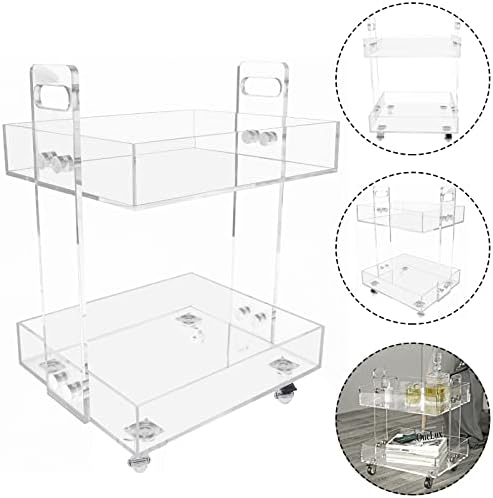 2-Tier Acrylic Cart Clear Acrylic Rolling Nightstand on Wheels Modern Side/End for Bedroom Bedside for Home Small Spaces Dining Room Tea Wine Holder Serving Cart Furniture - Image 6