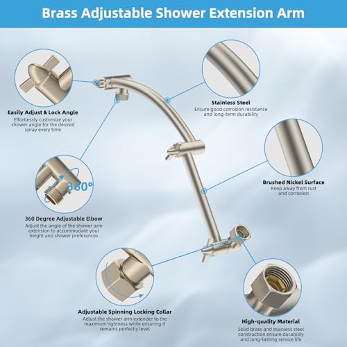 Hibbent All Metal 12'' Rain Shower Head, 16'' Extension Arm, Brushed Nickel - Image 2