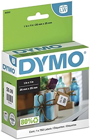 DYMO Authentic LW Multi-Purpose Square Labels, for LabelWriter Printers, Great for Barcodes, 1" x 1", 1 Roll of 750 by Dymo%C2%AE