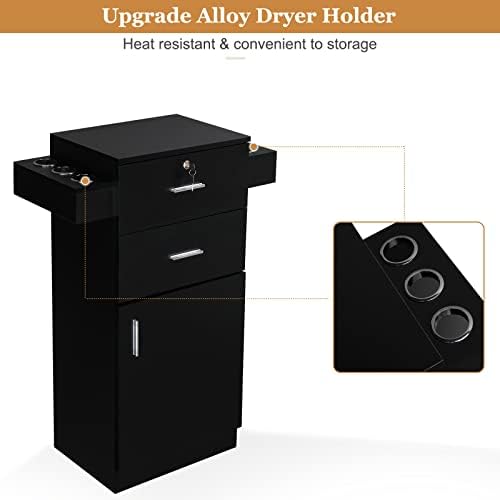 OmySalon Salon Stations for Hair Stylist, Beauty Salon Storage Cabinet, Hair Styling Equipement Set with a Large Storage Cabinet, 2 Drawers and 6 Hair Dryer Holders, Black - Image 7