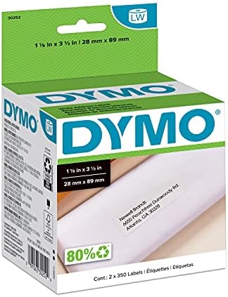 DYMO Authentic LW White Mailing Address Labels, For LabelWriter Label Printers, 1-1/8" x 3-1/2", 2 Rolls of 350 (700 Total) by Unknown