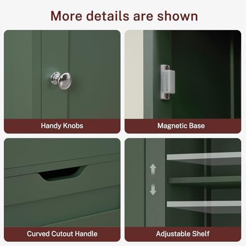 TEENFON Tall Bathroom Cabinet with 2 Doors & 1 Drawer, Narrow Bathroom Storage Cabinet with Adjustable Shelves, for Living Room, Entryway, Kitchen, Forest Green - Image 7