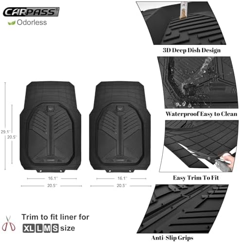 CAR PASS Heavy Duty Rubber Car Mats, Deep-Dish 2-Piece Car Floor Mats Front Only, All Weather Protection Universal Trim-to-Fit for SUVs Trucks Sedans, Waterproof Anti-Slip, Black - Image 5