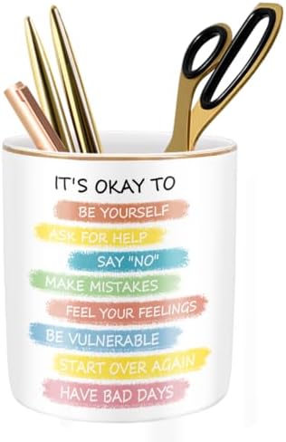 Large Capacity Pen Holder for Desk, Ceramic Pencil Holder Pen Cup Marker Holder Makeup Brush Holders, Desk Accessories & Workspace Organizers for Home, Office, Inspiring Words by WAVEYU