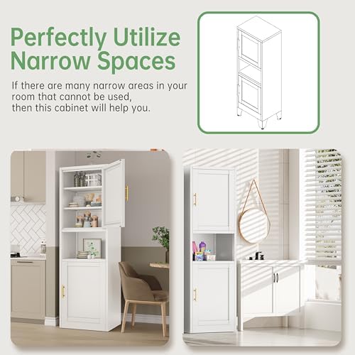 Ckzbx Tall Narrow Storage Cabinet 66.93" H Tall Bathroom Cabinet Metal Pantry Cabinets, 4 Adjustable Shelves for Kitchen, Home Office, Living Room, Dinning Room (20 inches Wide White) - Image 5