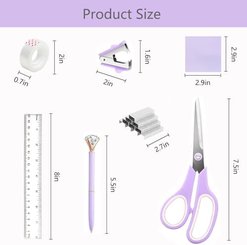 Office Supplies,School Supplies,Purple Desk Accessories,Desk Organizer,Scissors,Stapler,Tape Dispenser,Binder Clips,Staples,Staple Remover,Sticky Notes,Clear Tape,Pen,Ruler,Best Gift,11pcs - Image 7