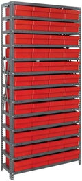 Quantum Storage Systems 1875-606RD Solid Heavy Duty 13 Shelves 48 Super Tuff Euro Red Bins 75" H x 36" W x 18" D by QuantumStorageSystems