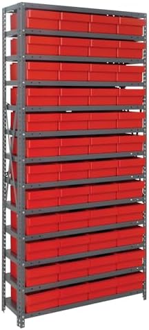 Quantum Storage Systems 1875-606RD Solid Heavy Duty 13 Shelves 48 Super Tuff Euro Red Bins 75" H x 36" W x 18" D by QuantumStorageSystems