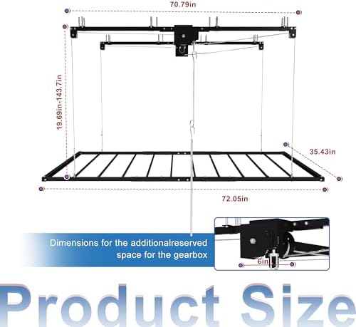 Runboll 3 x 6 Overhead Garage Storage Rack, Ceiling Racks for Garage, Organization Shelving, Adjustable Hanging Shelf, 19"-143" Height Adjustment - Image 2