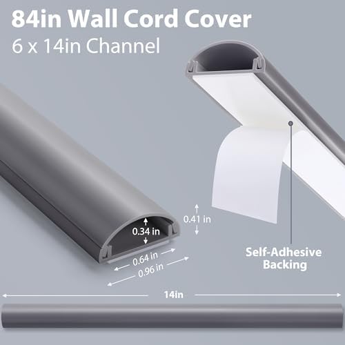 ZhiYo 85in Cord Covers for 1-2 Wires on Wall, D-Shaped 1" W x 0.4" H, Grey - Image 2
